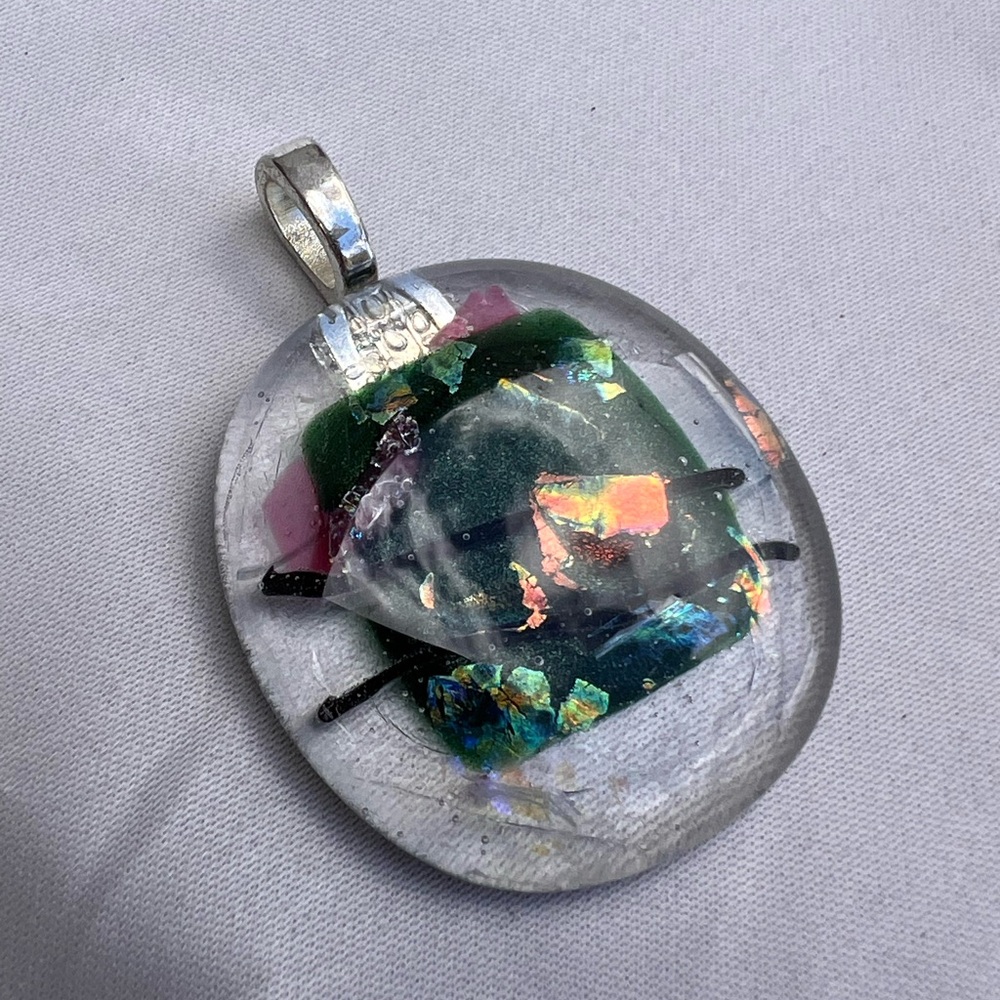 Handcrafted Multicolor and Iridescent Glass Pendant